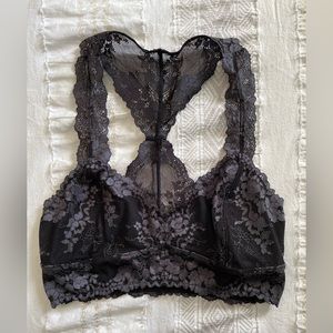 black and gray lace racer back bralette